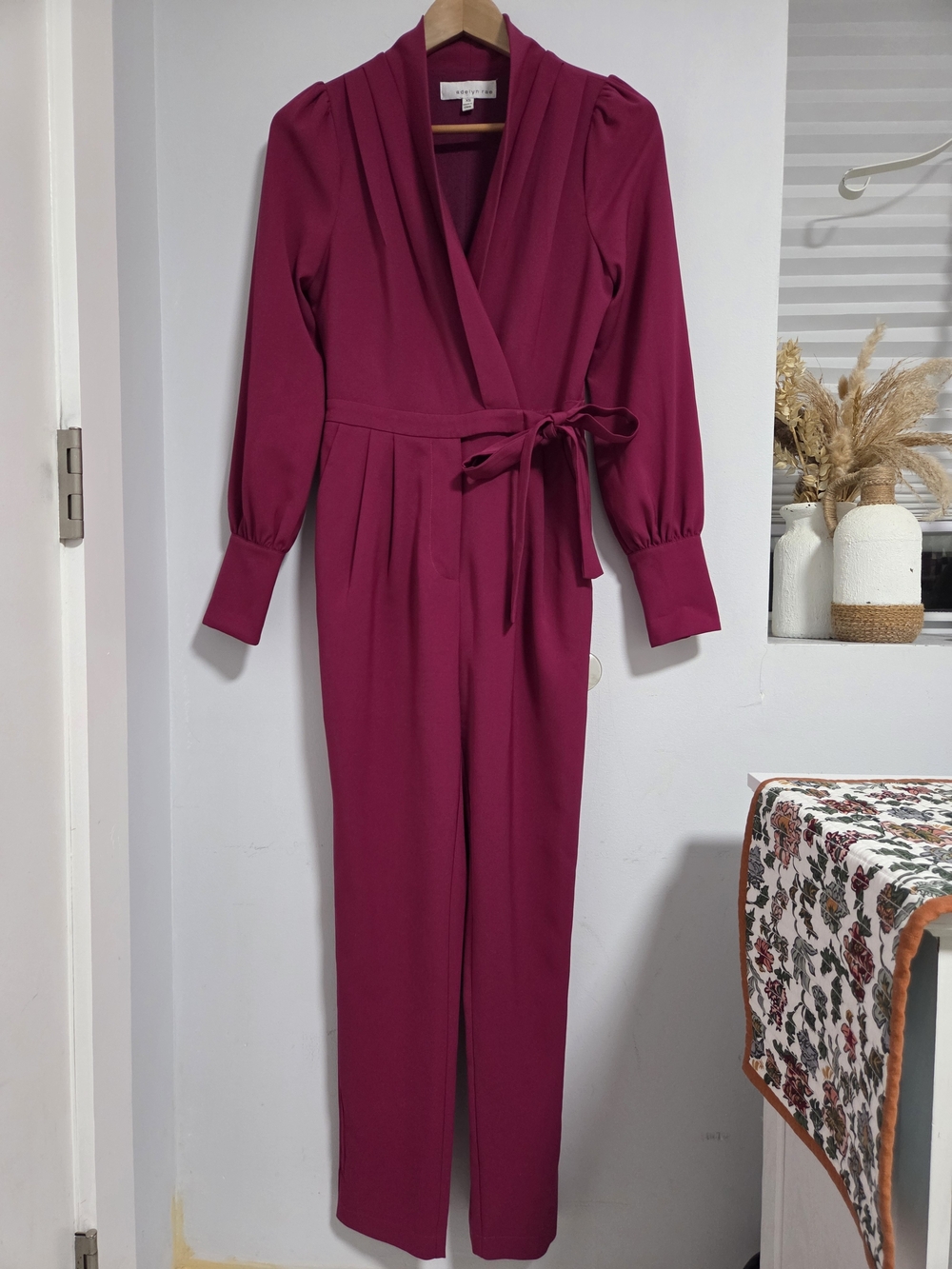 Adelyn Rae Fuchsia Wrap Belted Jumpsuit